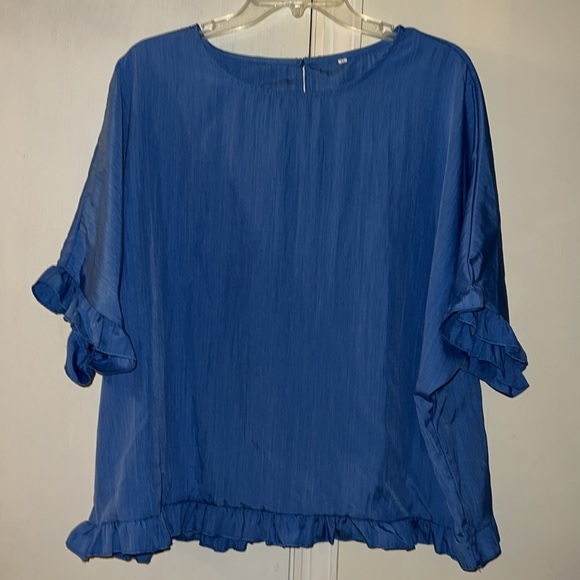 Tops - Chic Blue Ruffle Sleeve Blouse​​
